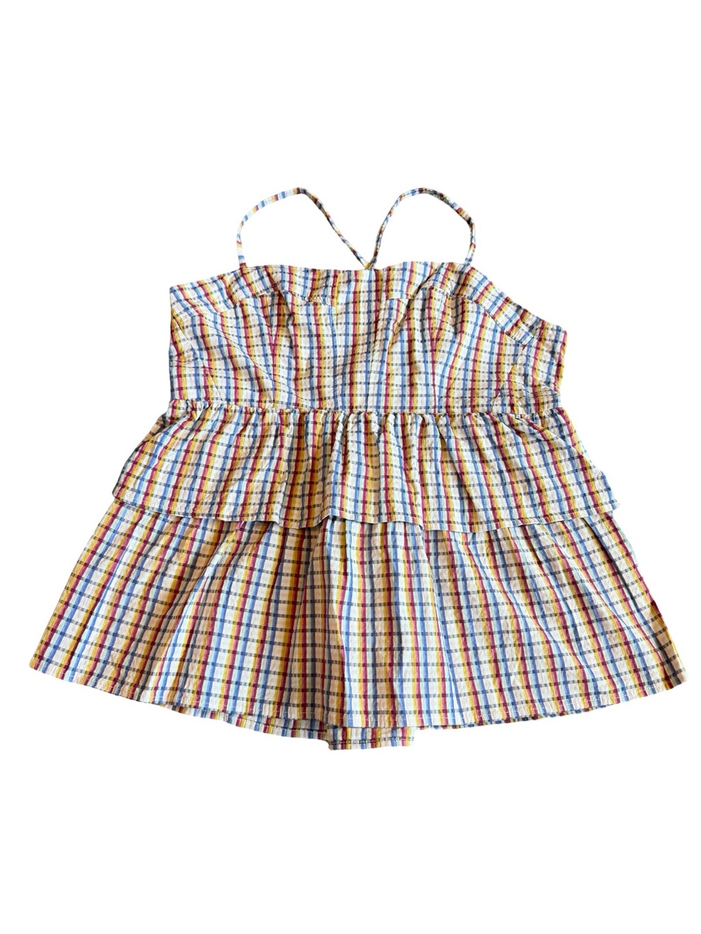 Paulina Katarina Plaid Spaghetti Strap Blouse Shirt Top Open Back Size Large